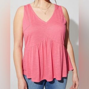 TORRID NWT Pink Cotton Modal Slub Ladder Trim V-Neck Babydoll Tank
